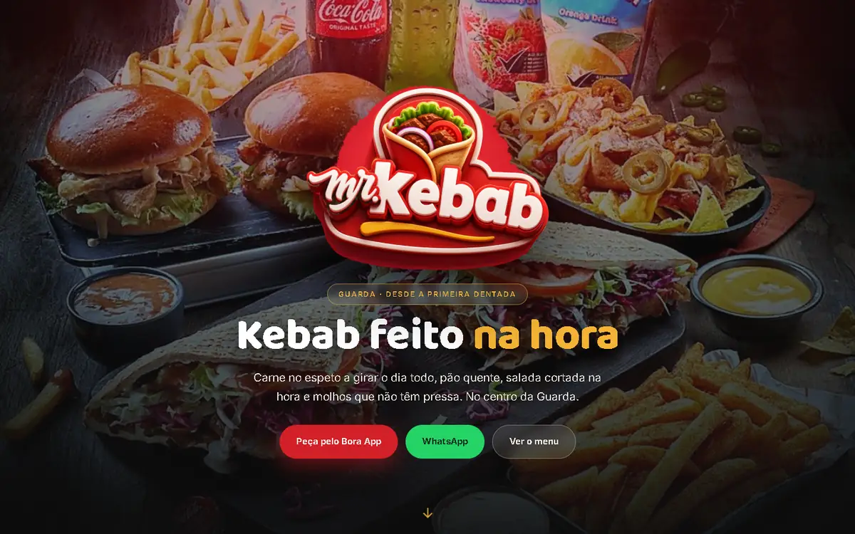 Página inicial do site do Mr Kebab and Restaurant, na Guarda